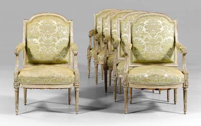 Appraisal: Set six Jacob fauteuil a la Reine carved gessoed and