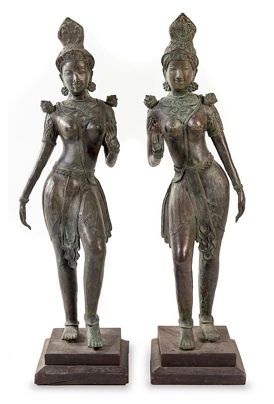 Appraisal: A Pair of Indian Bronze Figures of Deities Height inches