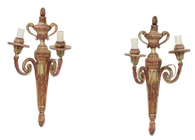 Appraisal: pair Louis XVI style painted cast metal two-light wall sconces