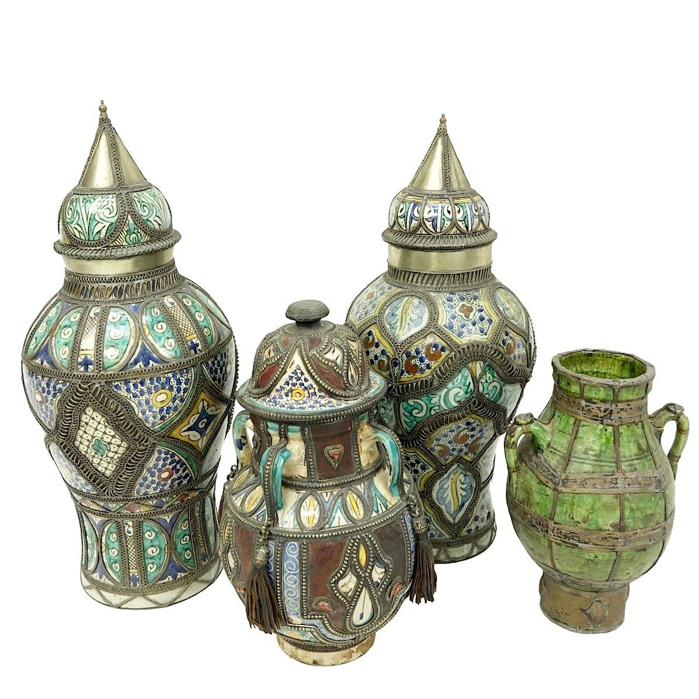 Appraisal: Grouping of Four Moroccan Pottery Jars Grouping of Four Vintage