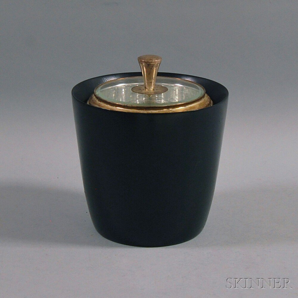 Appraisal: Mid-century Modern Ice Bucket black lacquered wood with insulated glass