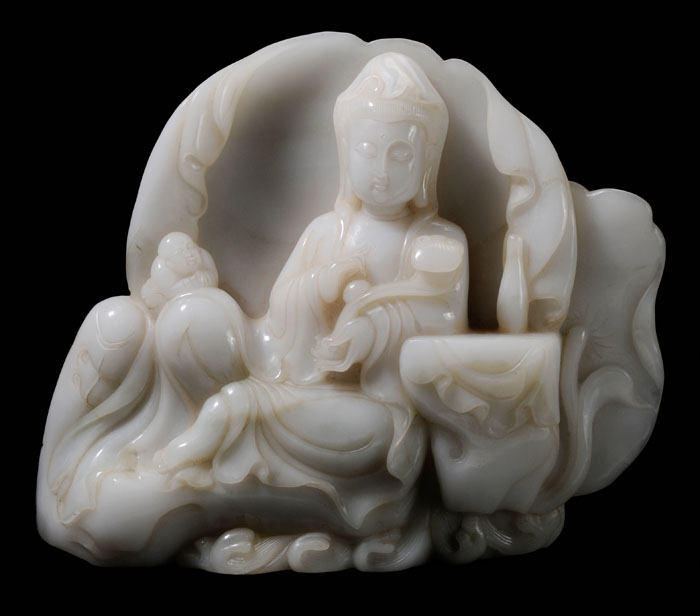 Appraisal: Large White Jade Guanyin Chinese Qing Dynasty - translucent white