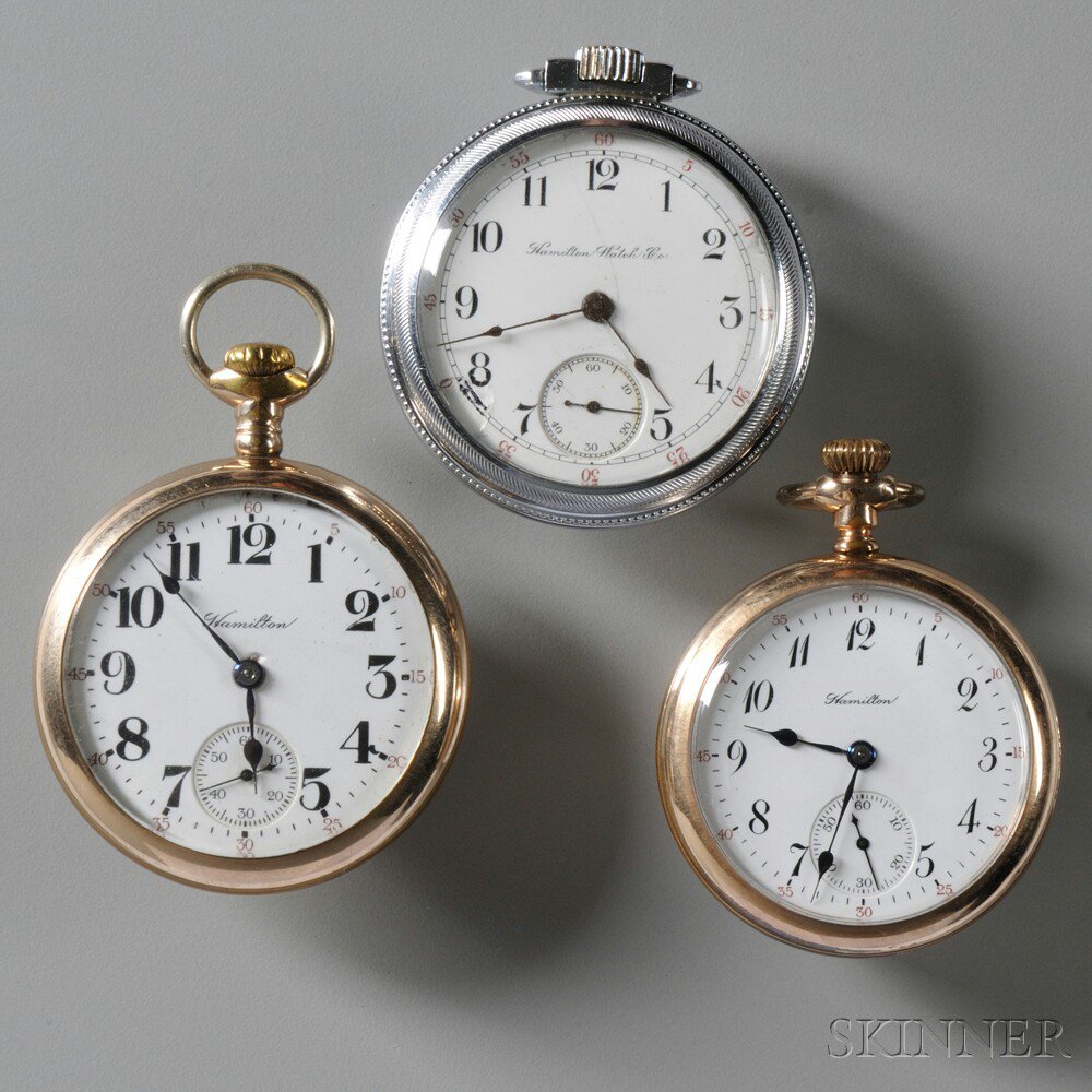 Appraisal: Three Hamilton Open Face Watches all -jewel movements with porcelain