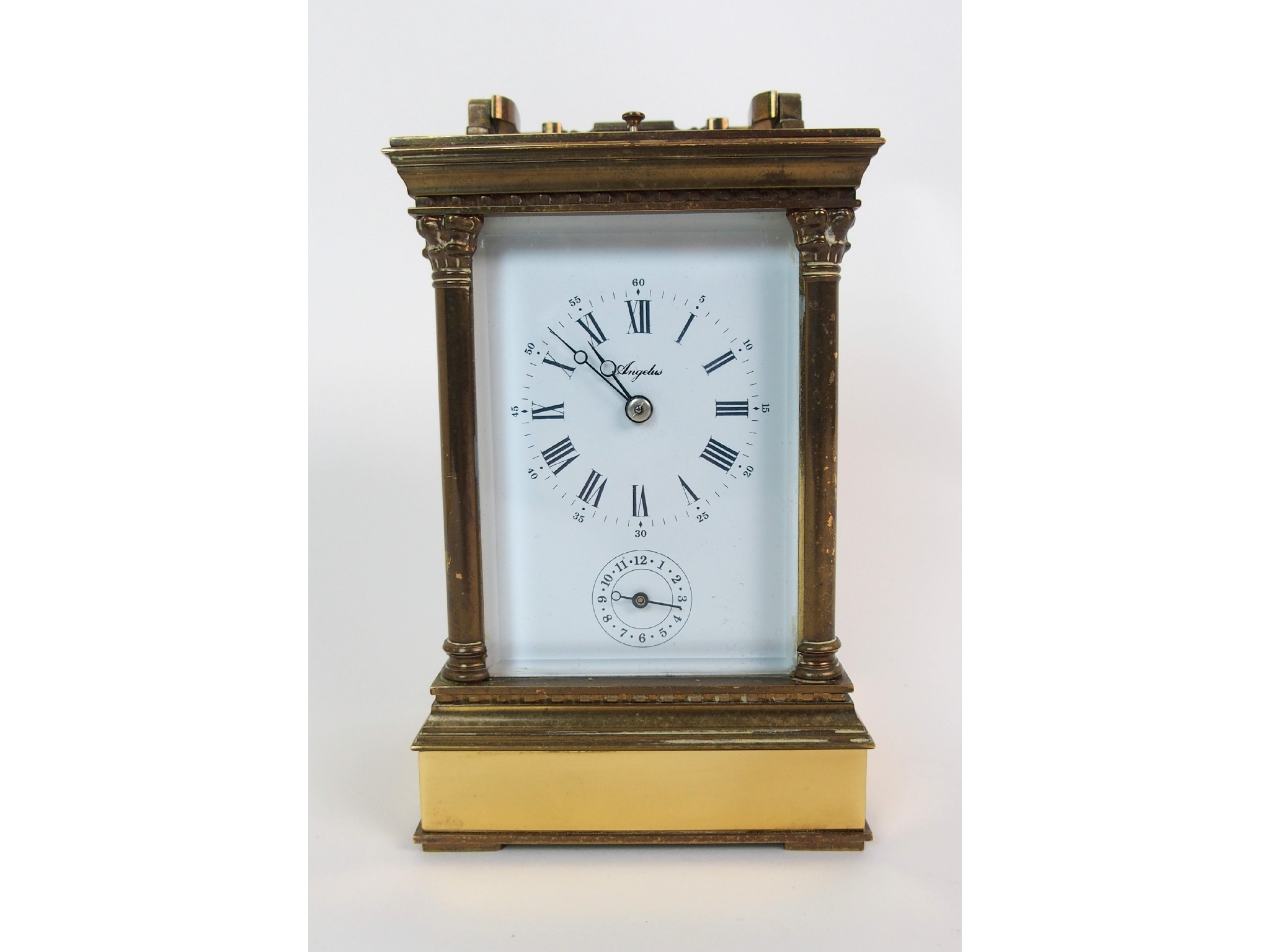 Appraisal: A French two-dial brass carriage clockmodern hour dial with Roman