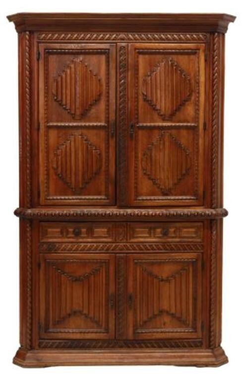 Appraisal: Spanish Renaissance Revival carved walnut corner cabinet early th c