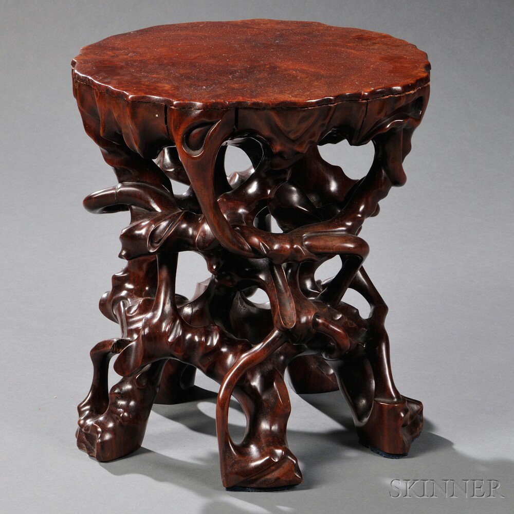 Appraisal: Small Stand China th th century hardwood carved to resemble