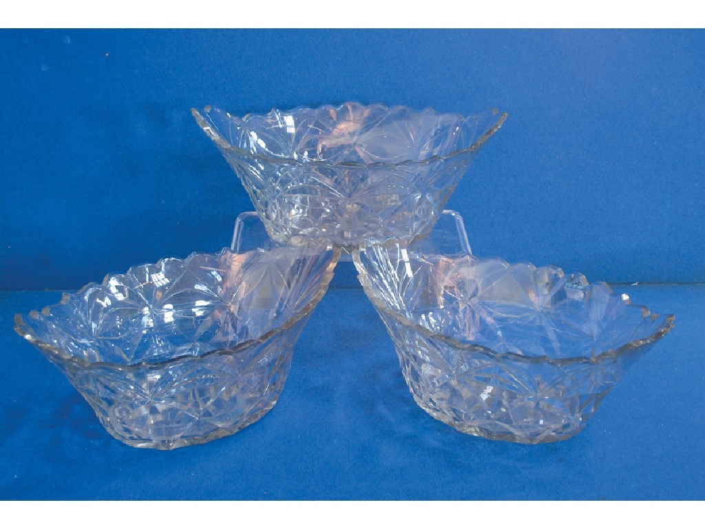 Appraisal: A SET OF THREE LATE TH CENTURY CUT-GLASS TABLE BASKETS