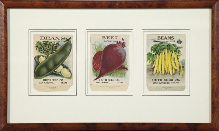 Appraisal: Suite of Five Framed Compartmentalized Seed Packets of various vegetables