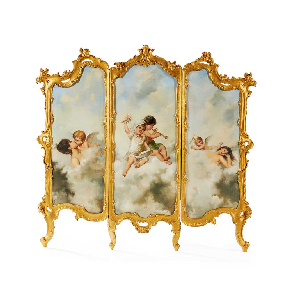 Appraisal: CONTINENTAL GILTWOOD AND PAINTED THREE PANEL SCREEN LATE TH CENTURY