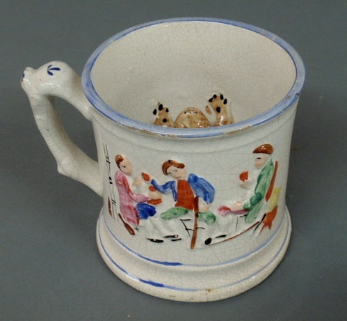 Appraisal: Staffordshire frog mug late th c with figural scene h