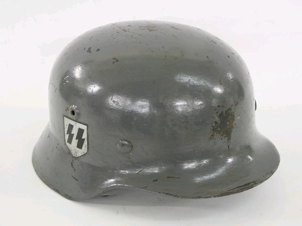 Appraisal: German Third Reich SS Waffen Stahlhem grey finish with leather