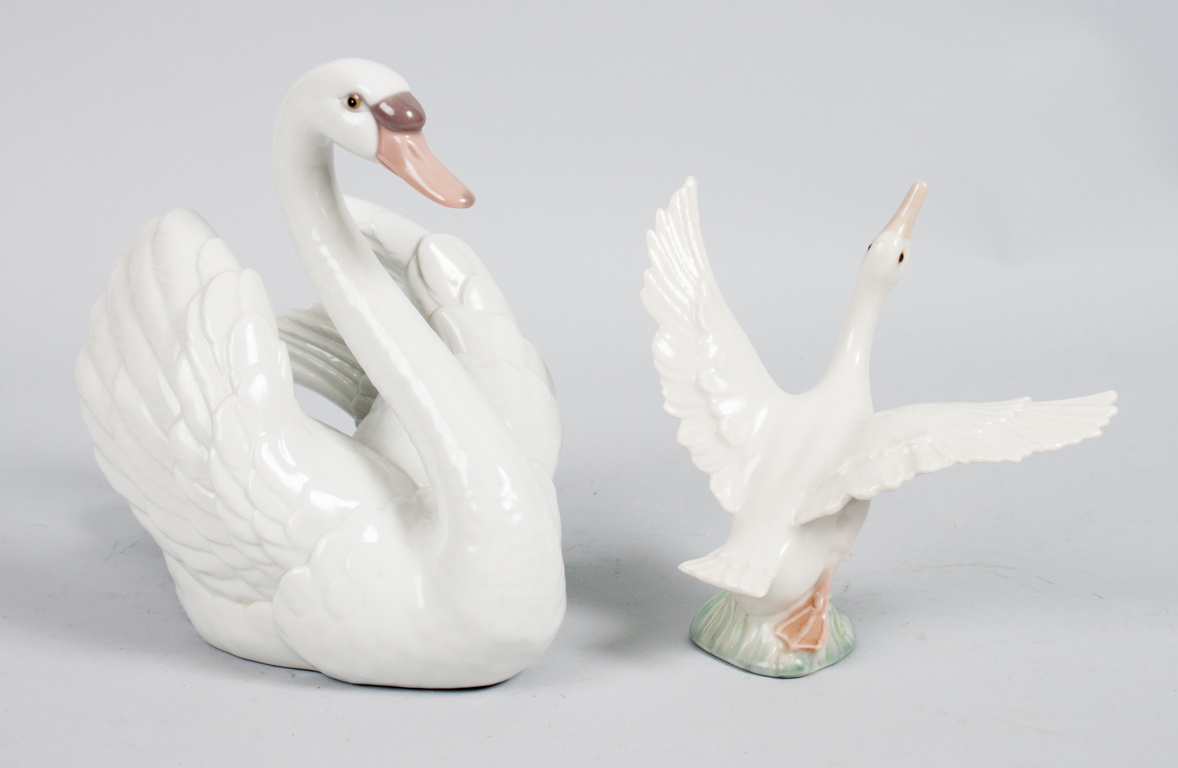 Appraisal: Lladro porcelain swan and goose Swan - in H goose