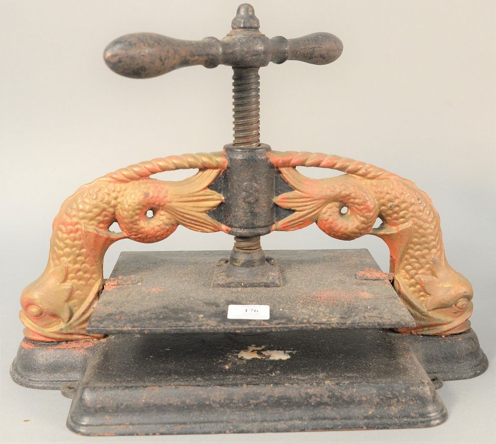 Appraisal: Large Victorian iron book press with dolphin supports lg Large