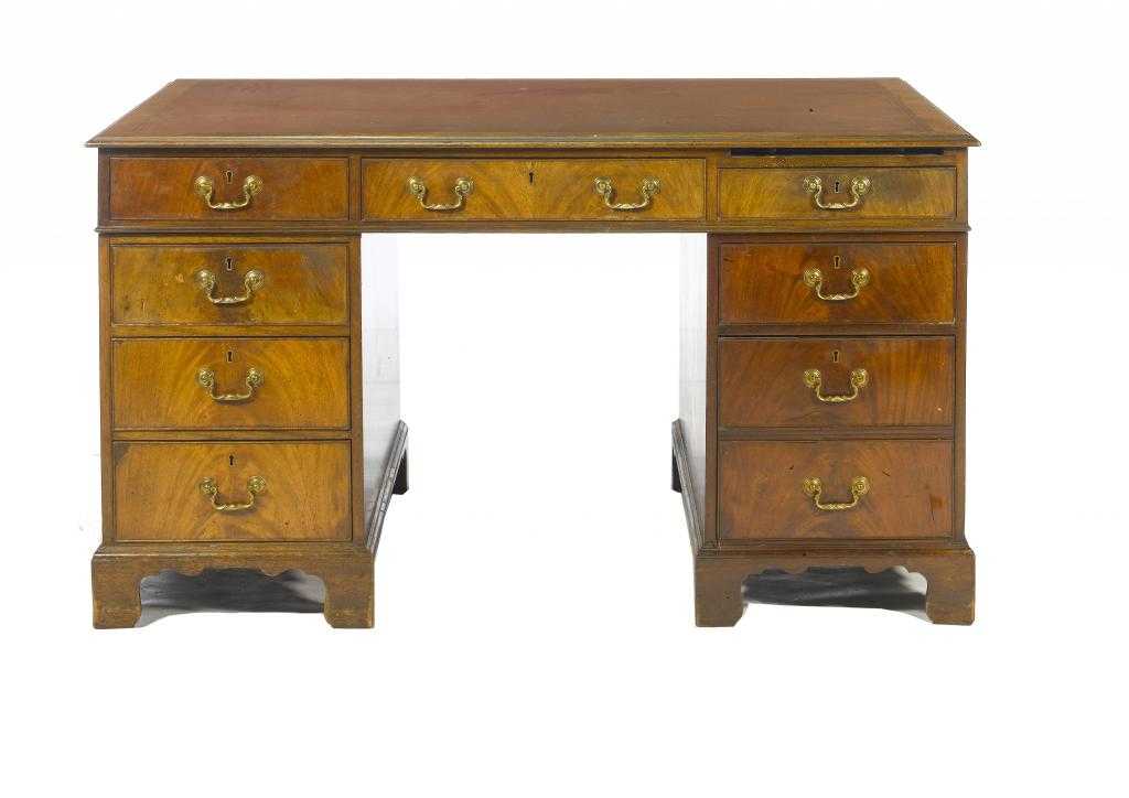 Appraisal: A MAHOGANY DESK the rectangular top with inset writing surface