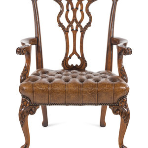 Appraisal: A George II Style Leather Upholstered Mahogany Armchair Early th