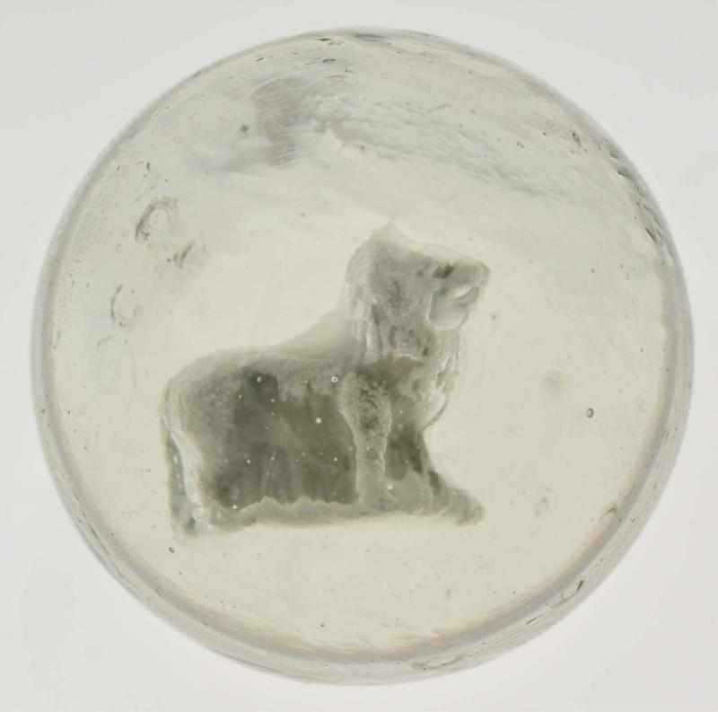 Appraisal: Large Lion Sulphide Marble Description Figure is centered slightly low