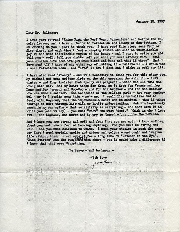 Appraisal: Typed Letter Signed J D Salinger to Mrs Joan Benson