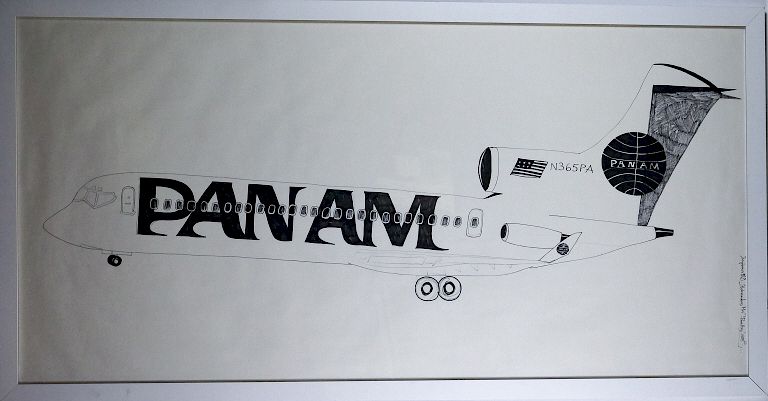 Appraisal: Aleksandra Mir Poland PAN AM Airplane Orig Artwork Signed original