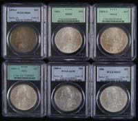 Appraisal: SIX GRADED CASED MORGAN SILVER DOLLARS Graded by PCGS -S