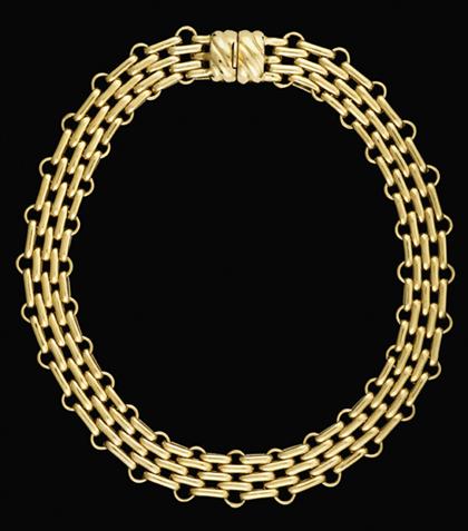 Appraisal: karat yellow gold necklace Long rectangular link necklace with puffed