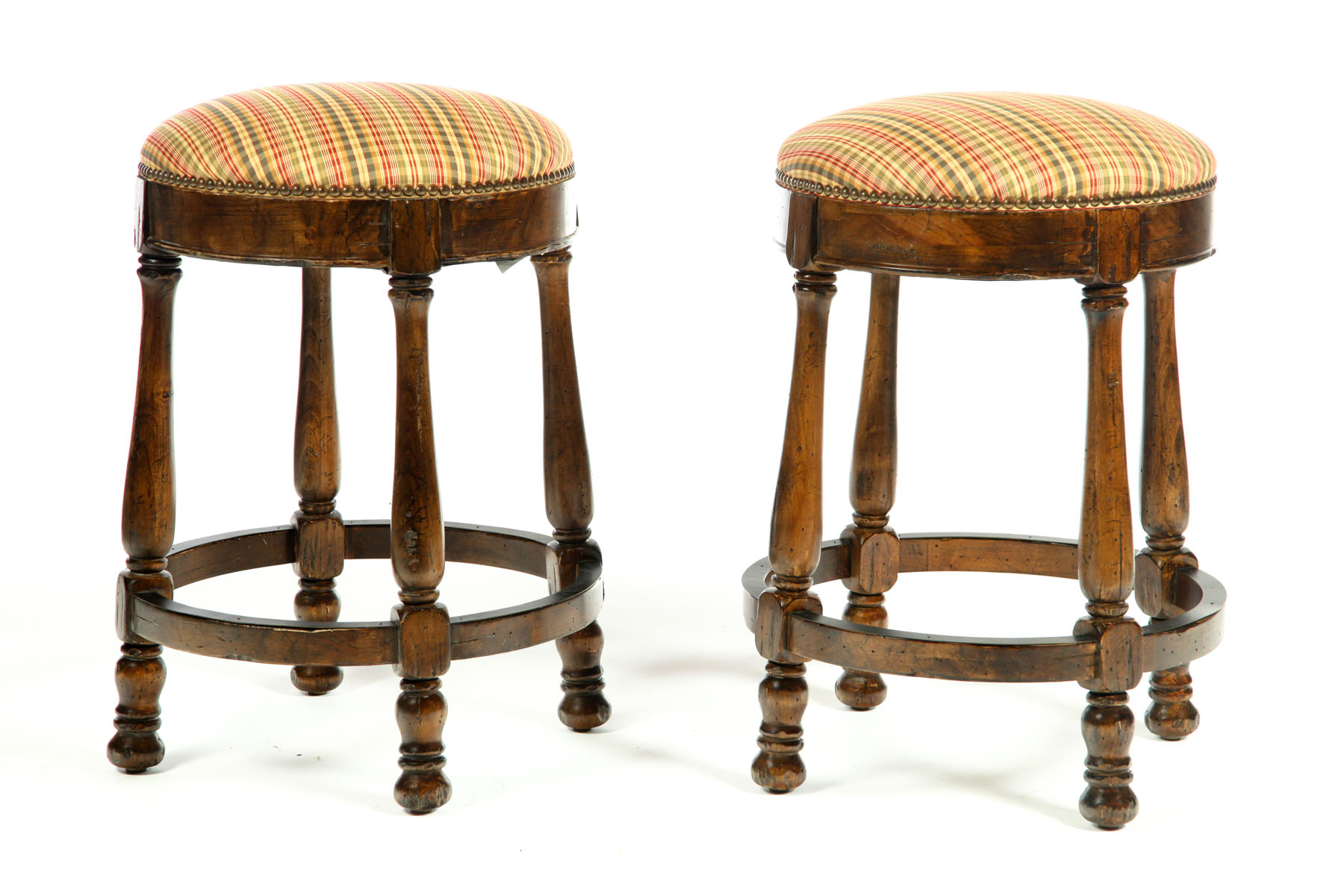 Appraisal: PAIR OF UPHOLSTERED STOOLS Late th century mixed woods fabric