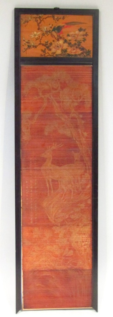 Appraisal: A Japanese wooden panel with a painted top and carved