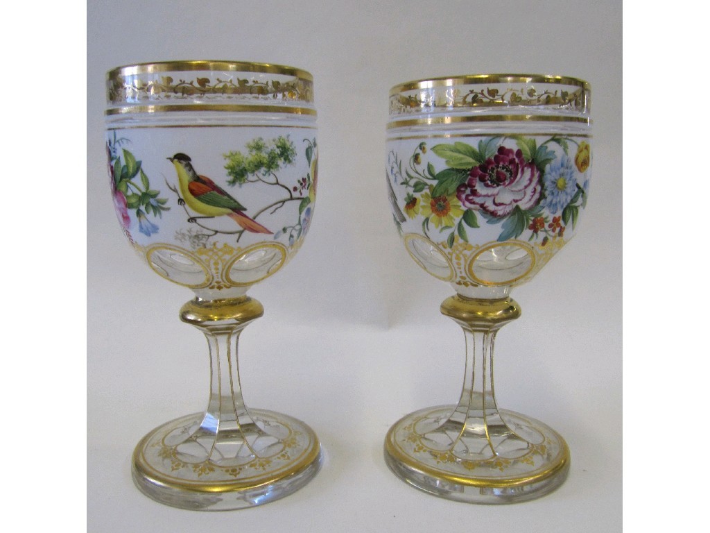 Appraisal: Pair of Bohemian drinking glasses with overlaid white on clear