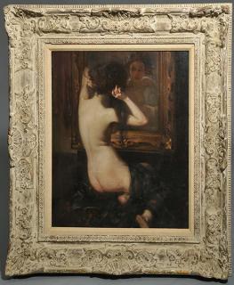 Appraisal: Oil on Canvas Nude at Dressing Table Oil painting nude