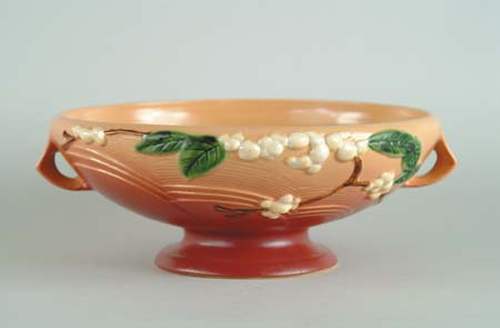 Appraisal: ROSEVILLE SNOWBERRY TWO HANDLED CONSOLE BOWL Shape No FB Roseville