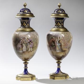 Appraisal: Pair of Continental Sevres-style Vases and Covers early th century