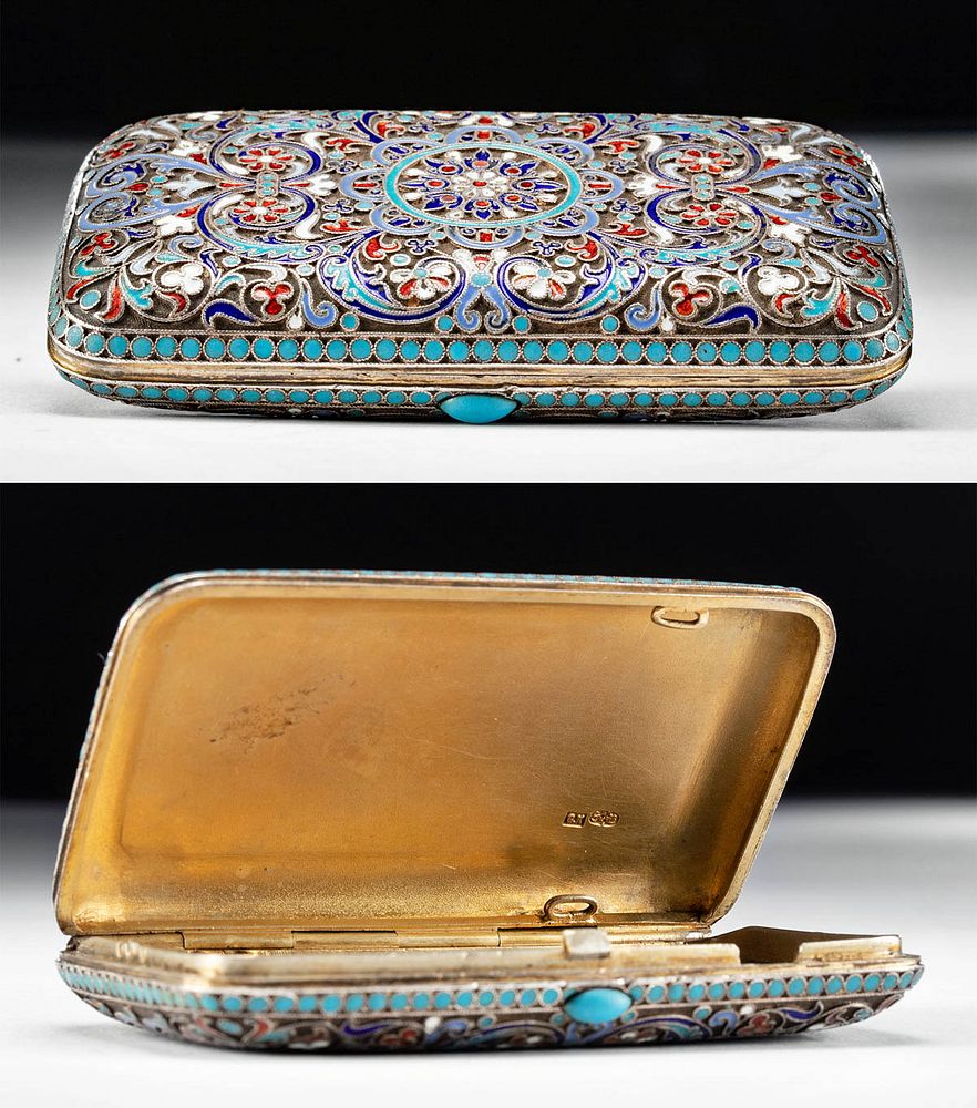 Appraisal: th C Gustave Klingert Silver Cloisonne Cigarette Case Gustave Klingert