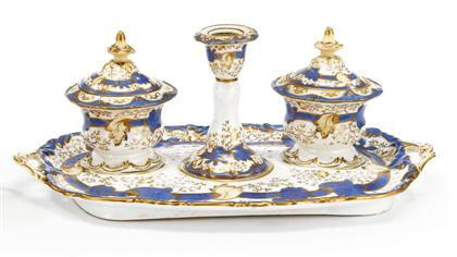 Appraisal: English porcelain inkstand probably coalport circa The oval tray fitted