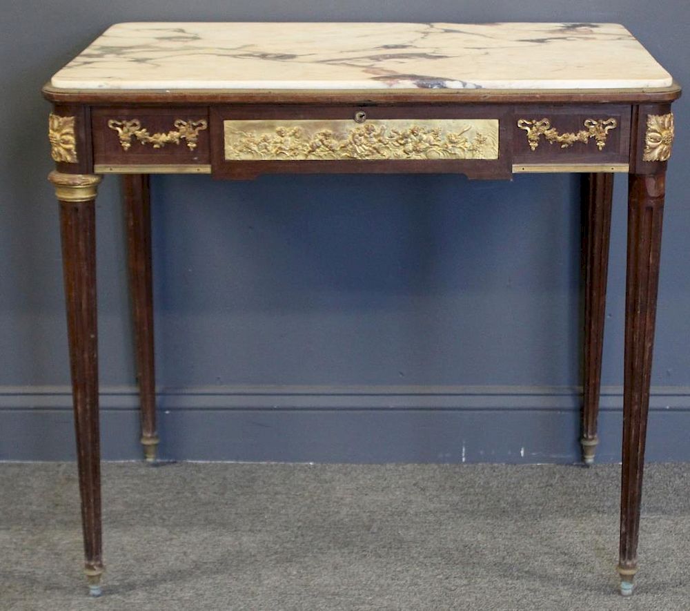 Appraisal: Century Bronze Mounted Louis XV Style Marbletop Drawer Table From