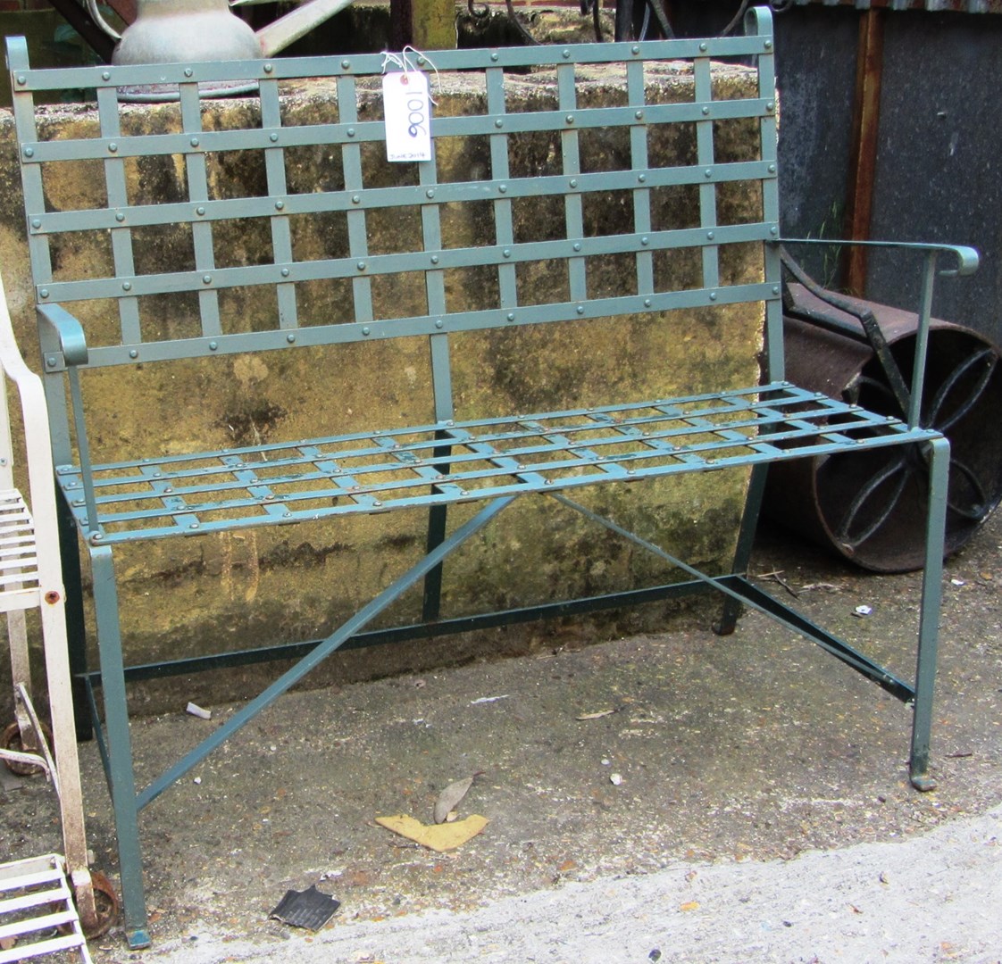 Appraisal: A Regency style green painted metal bench cm wide