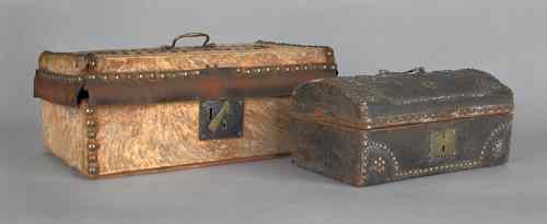 Appraisal: Two hide covered boxes early th c with brass tack