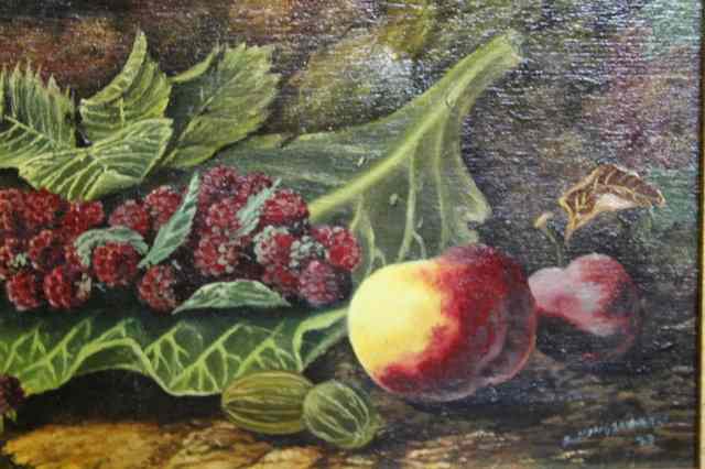 Appraisal: E KINGSNORTH TH CENTURY Still life of raspberries gooseberries resting