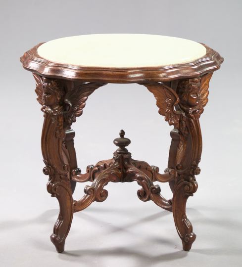 Appraisal: Diminutive Late Victorian Walnut and Marble-Top Side Table ca the