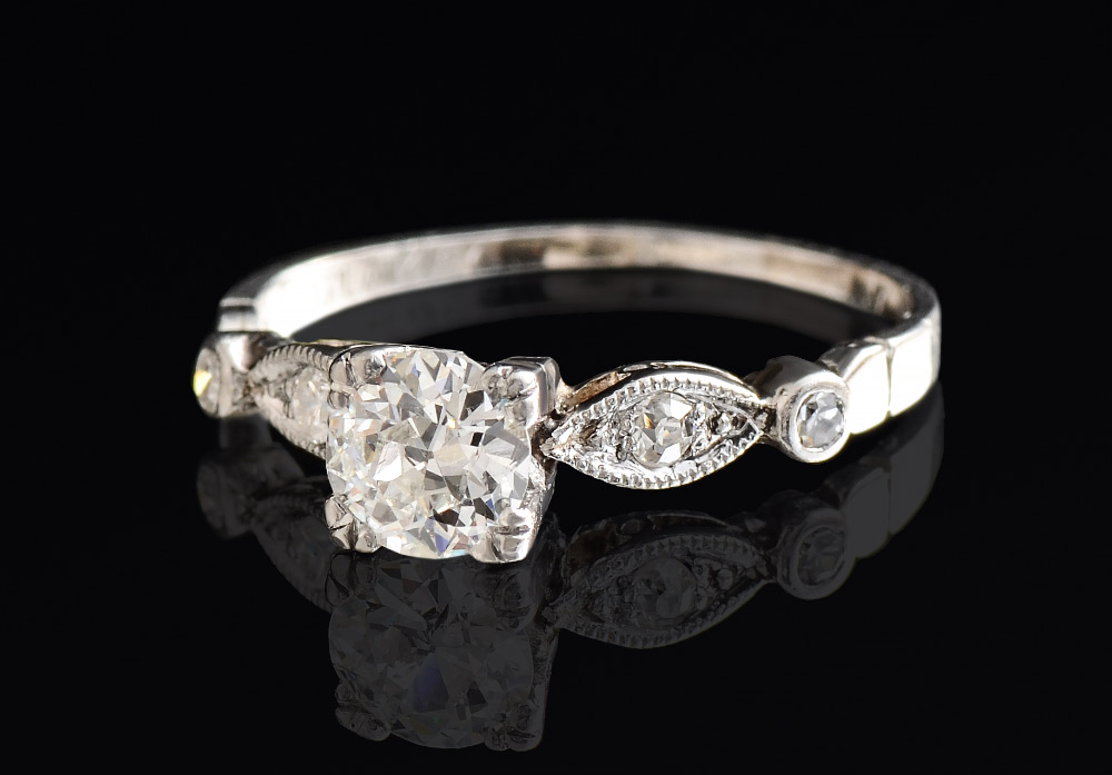 Appraisal: PLATINUM ART DECO ENGAGEMENT RING One Ct old European round