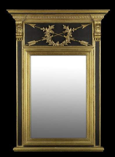 Appraisal: Good La Barge Black-Painted and Gilded Looking Glass in the