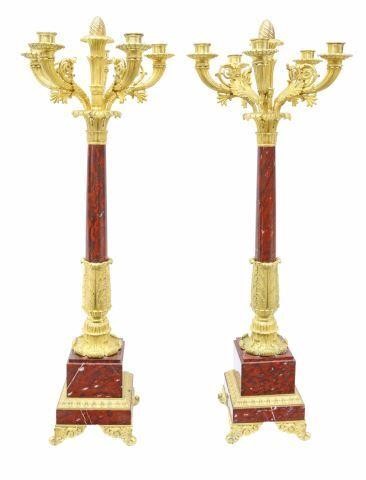 Appraisal: pair French Charles X bronze dore and Rouge Griotte marble