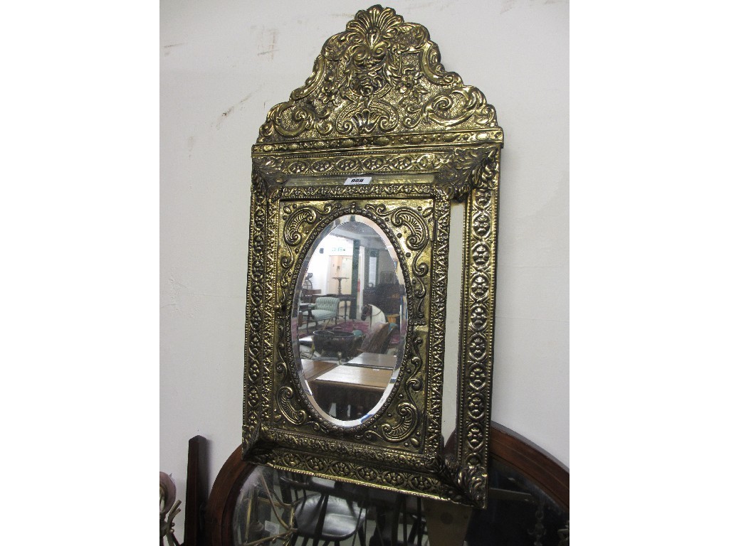 Appraisal: Brass mounted wall mirror brush set