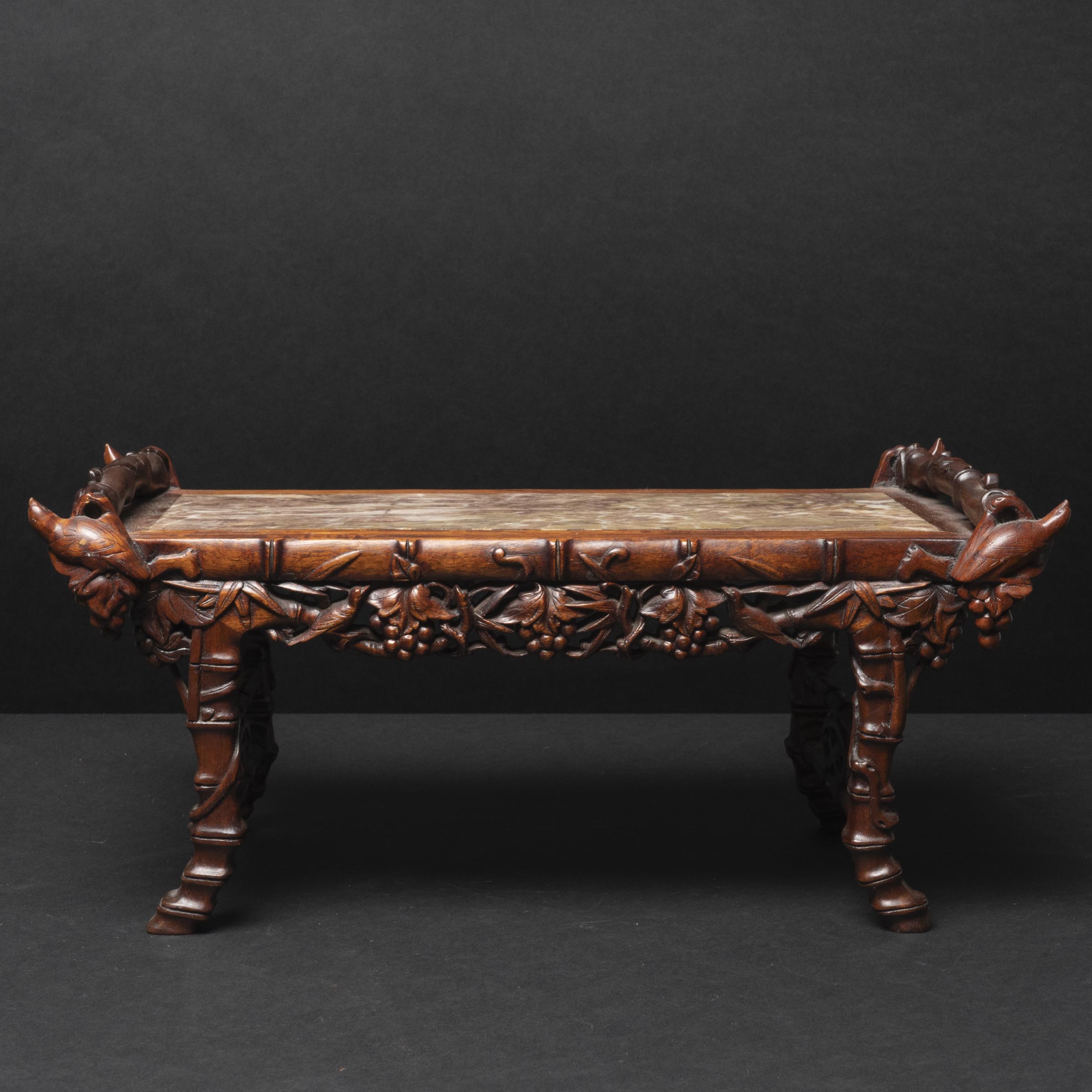 Appraisal: A Reticulated Marble-Inlaid Rosewood Stand th th Century x x