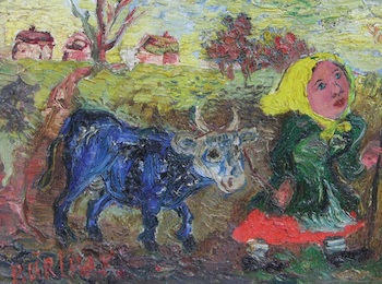 Appraisal: David Burliuk Russian American - Woman and Cow Oil on