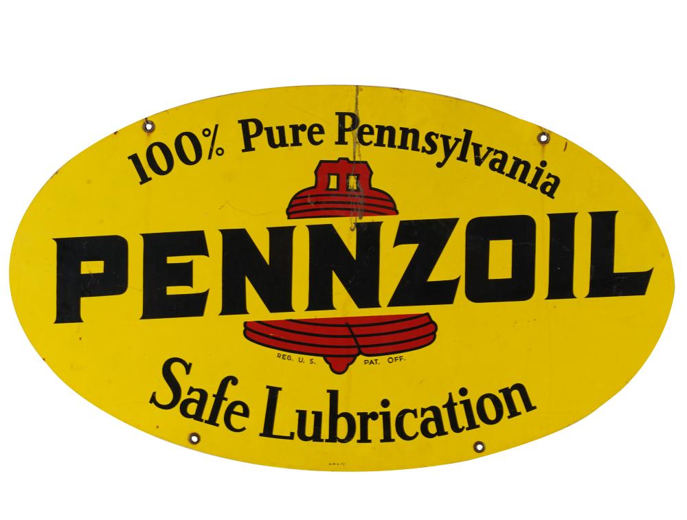 Appraisal: PENNZOIL DOUBLE SIDED ADVERTISING SIGNwith hanging wire Condition with wear