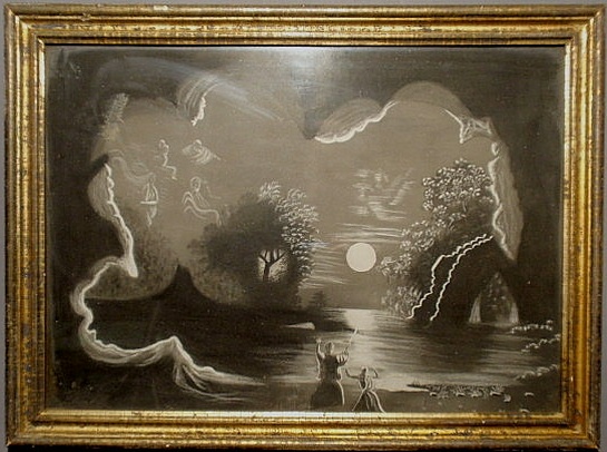 Appraisal: Sandpaper drawing of a night scene th c with demons