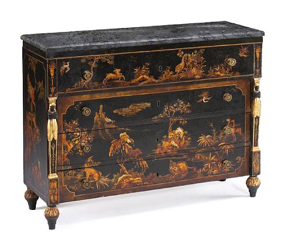 Appraisal: A Continental Neoclassical parcel gilt and chinoiserie decorated ebonized secr