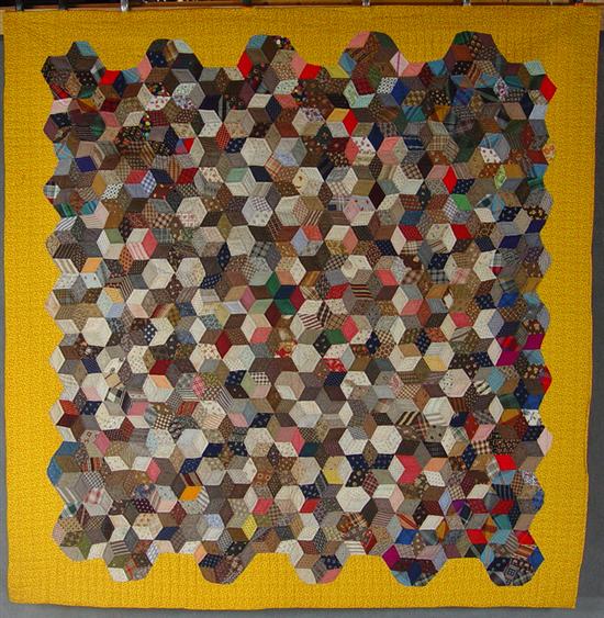 Appraisal: Tumbling Block Quilt Circa Early earthtone blocks in color variety