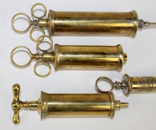 Appraisal: Lot of antique English brass syringes Lot of antique English