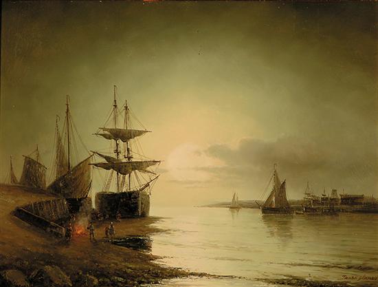 Appraisal: James Hardy British - PAIR OF WORKS GALLEONS A DUSK