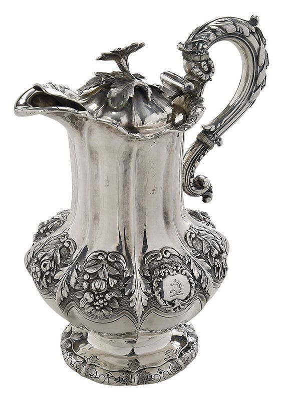 Appraisal: George IV English Silver Hot Water Jug London paneled urn